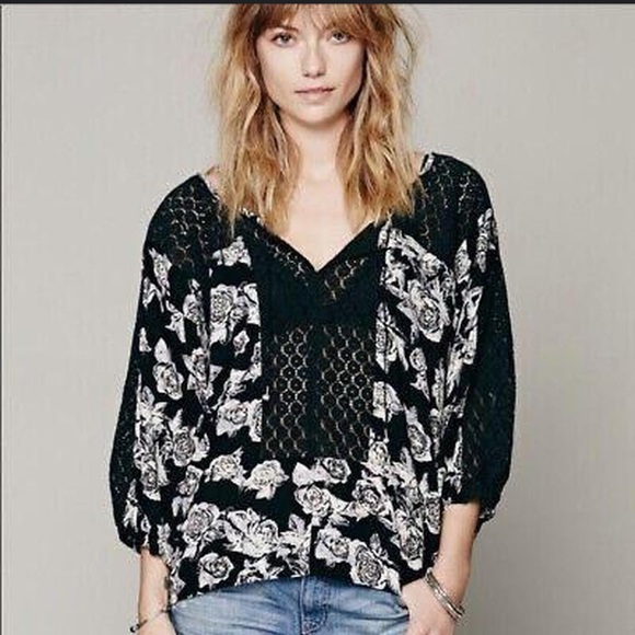 Free People Moon River Blouse in Black Combo size small - Picture 2 of 9
